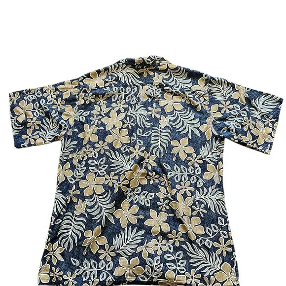 Go Barefoot Blue Floral Hawaiian Shirt Men Size L Made In USA Cotton Button Up - Picture 2 of 6